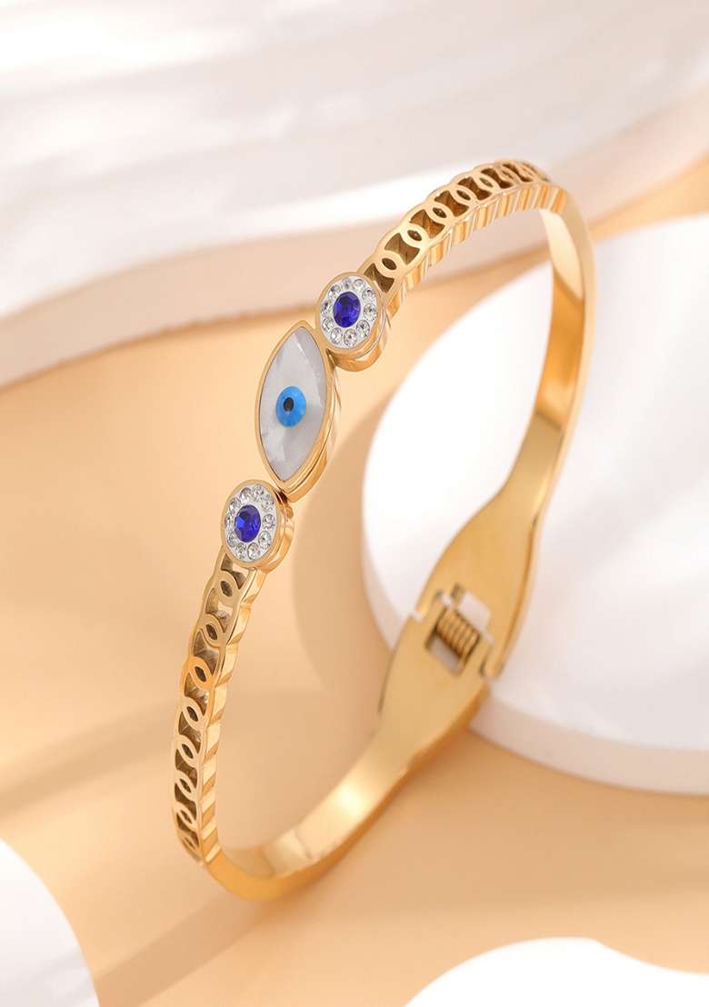 Gold Plated Waterproof Antitarnish Evils Eye Spring Clasp Bracelet - Indya