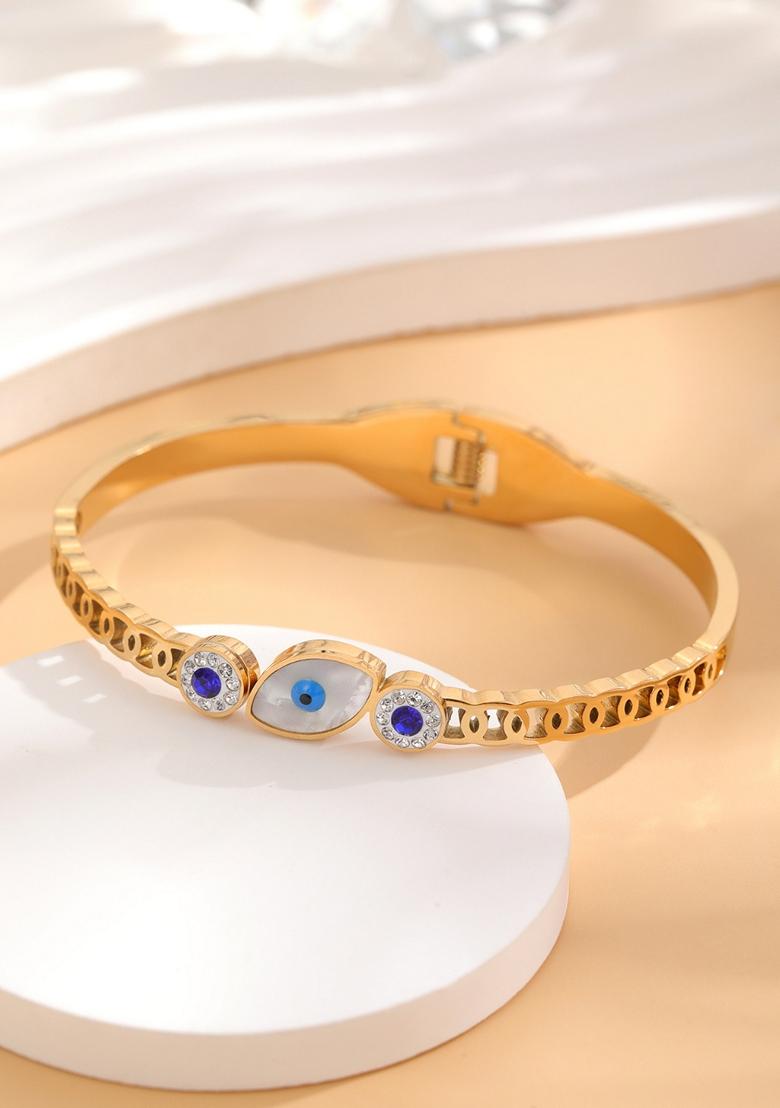 Gold Plated Waterproof Antitarnish Evils Eye Spring Clasp Bracelet