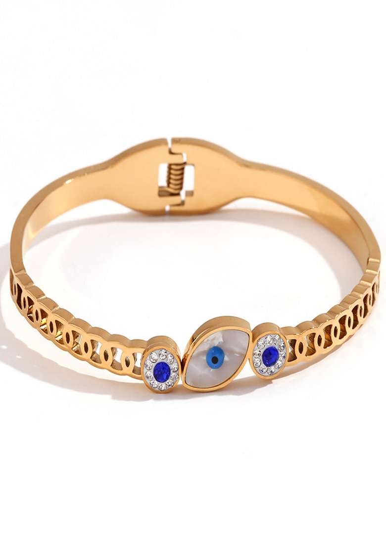 Gold Plated Waterproof Antitarnish Evils Eye Spring Clasp Bracelet - Indya