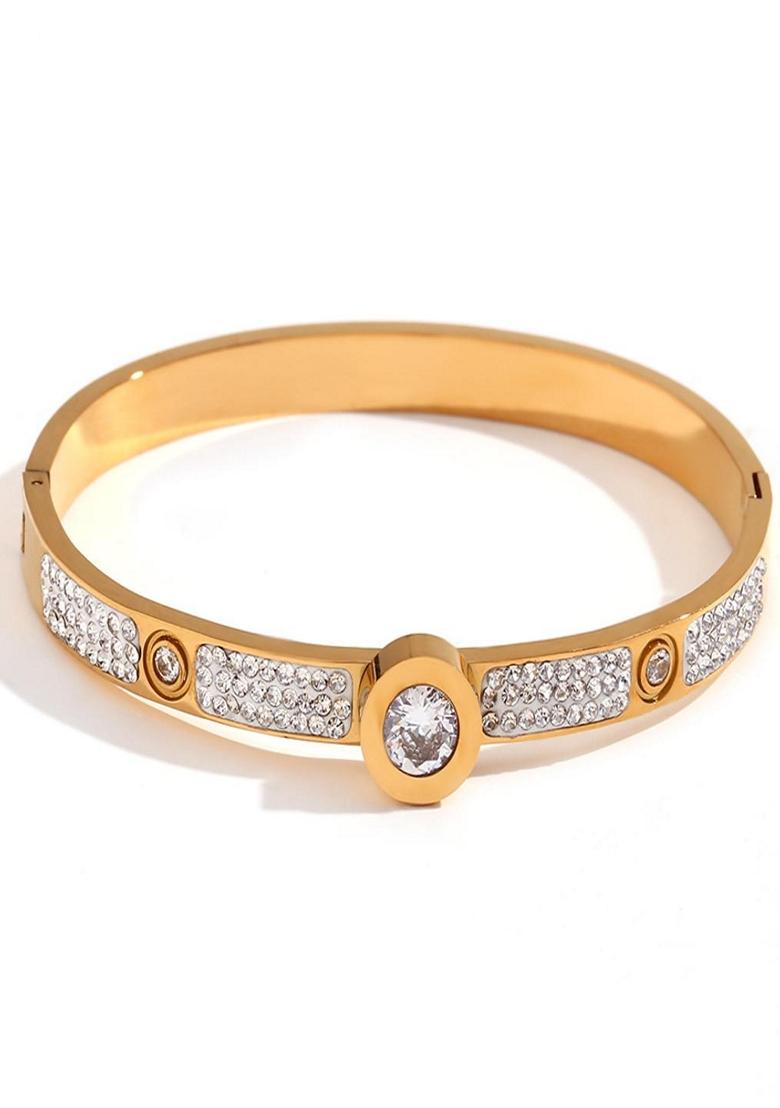 White Stainless Steel Zirconia Bangle Bracelet