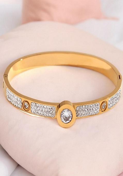 White Stainless Steel Zirconia Bangle Bracelet