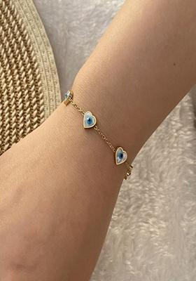 Gold Platedheart Evil Eye Charm Chain Bracelet