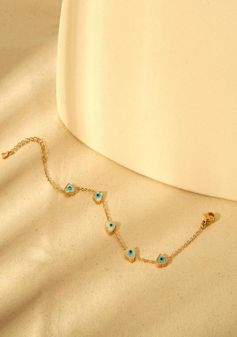 Gold Platedheart Evil Eye Charm Chain Bracelet