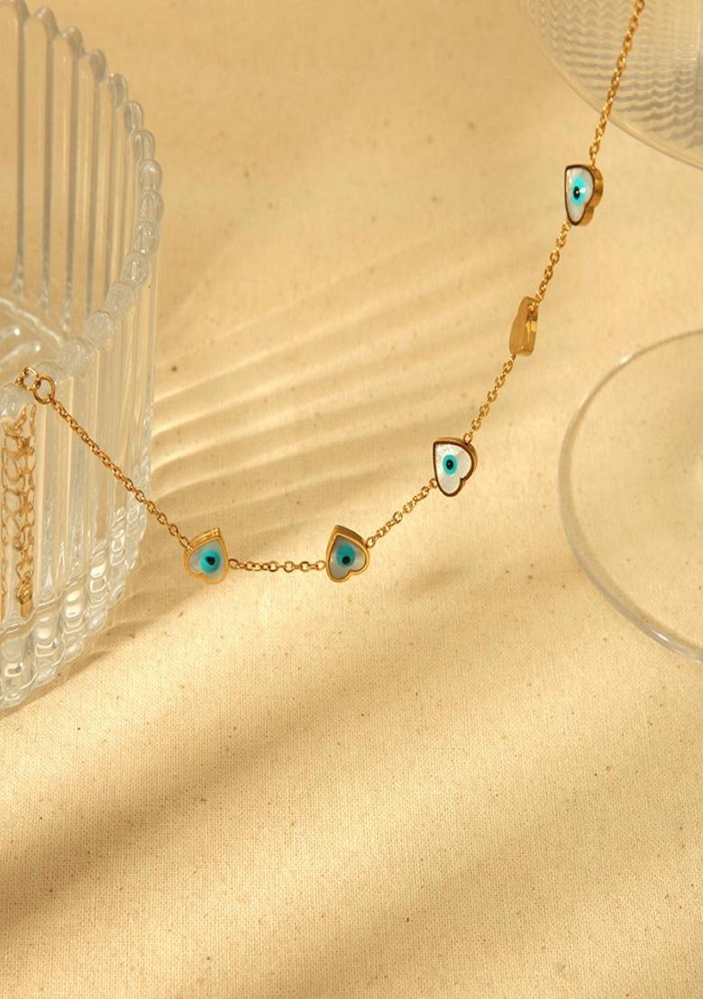 Gold Platedheart Evil Eye Charm Chain Bracelet