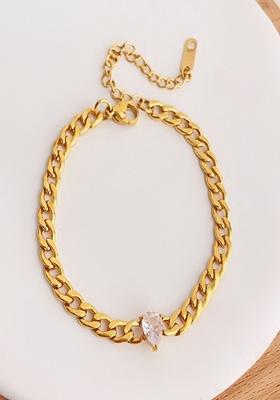 White Tear Drop Stone Chain Link Bracelet