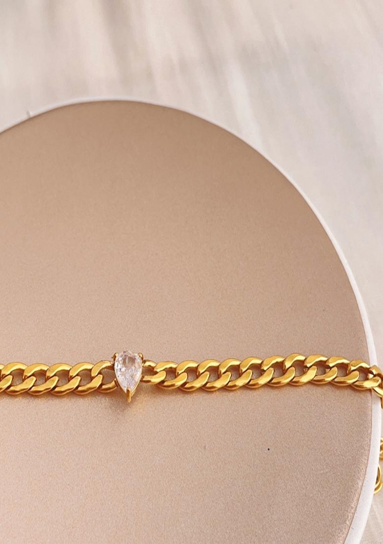White Tear Drop Stone Chain Link Bracelet