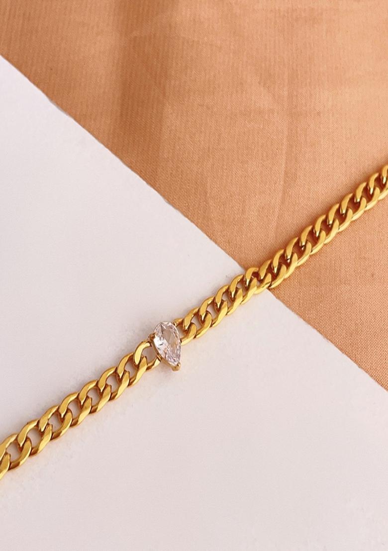 White Tear Drop Stone Chain Link Bracelet