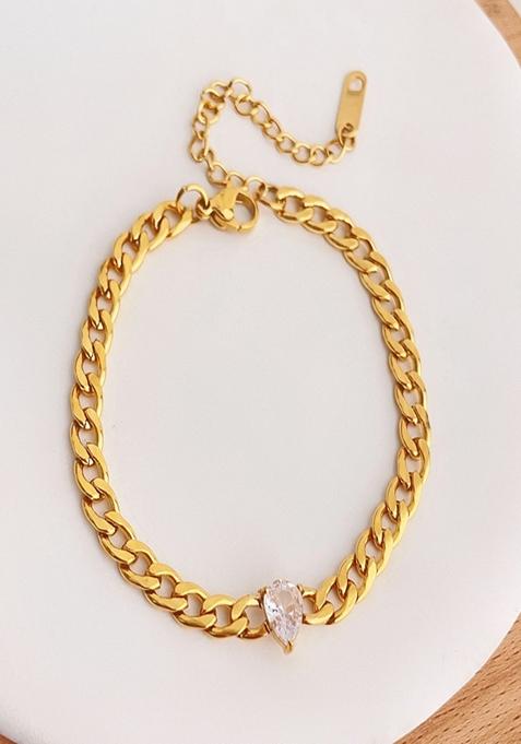 White Tear Drop Stone Chain Link Bracelet