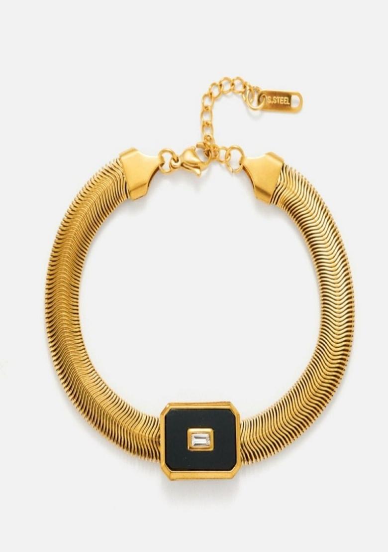 Black Black Shell Flat Flexible Snake Chain Bracelet