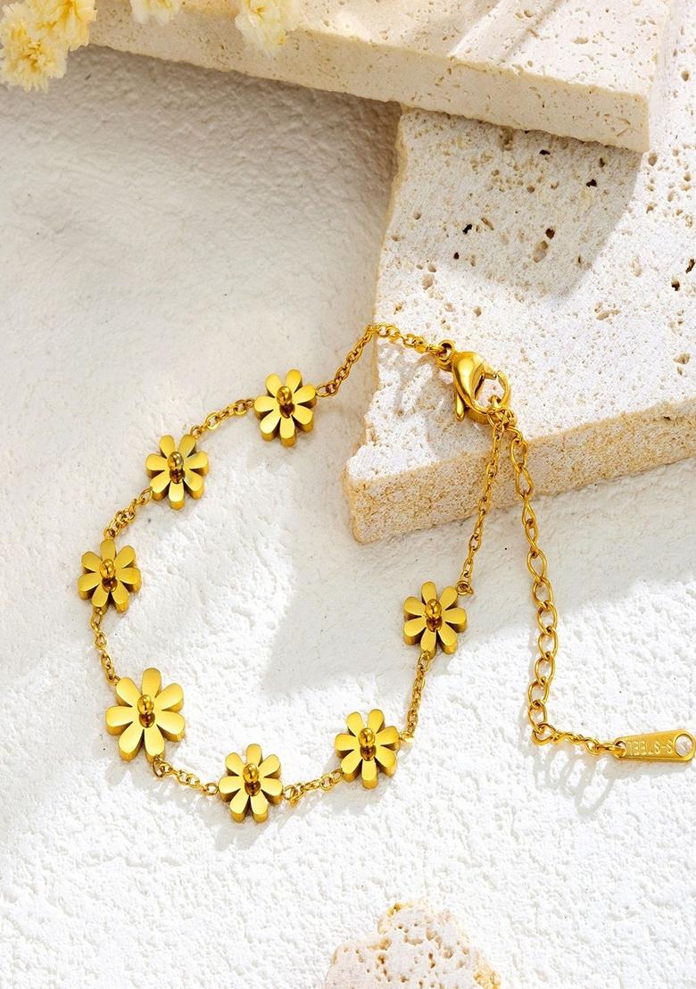 Gold Plated Floral Charm Bracelet