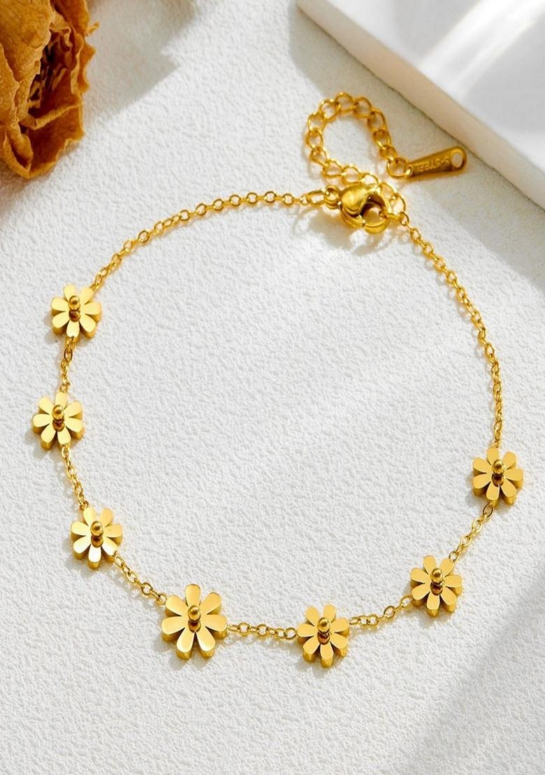 Gold Plated Floral Charm Bracelet