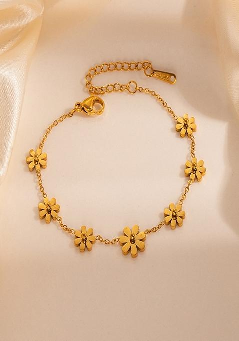 Gold Plated Floral Charm Bracelet