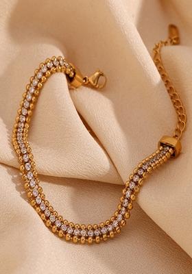 White Waterproof Antitarnish Three Layer Zircon Bracelet