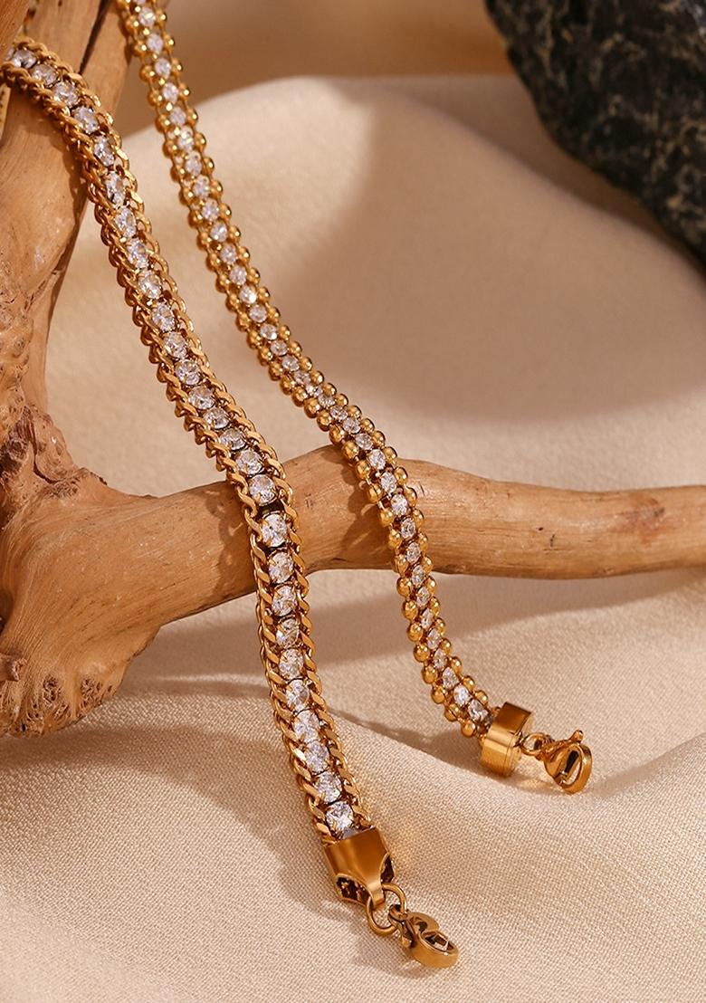 White Waterproof Antitarnish Three Layer Zircon Bracelet