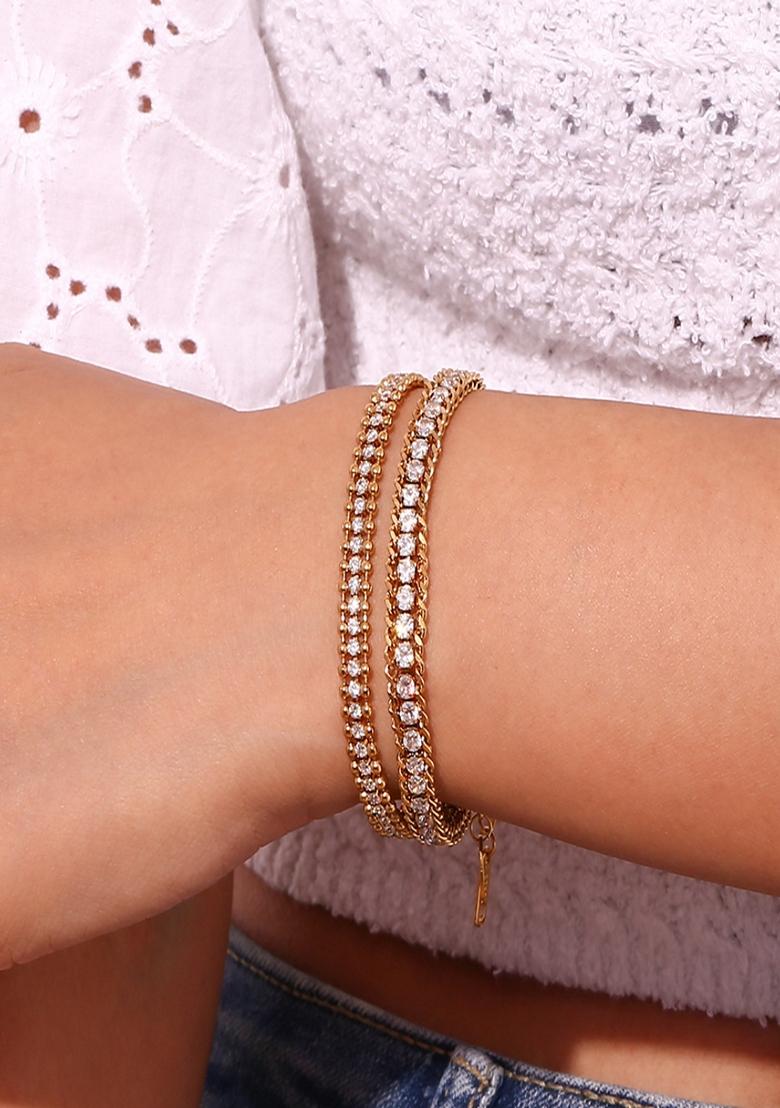 White Waterproof Antitarnish Three Layer Zircon Bracelet