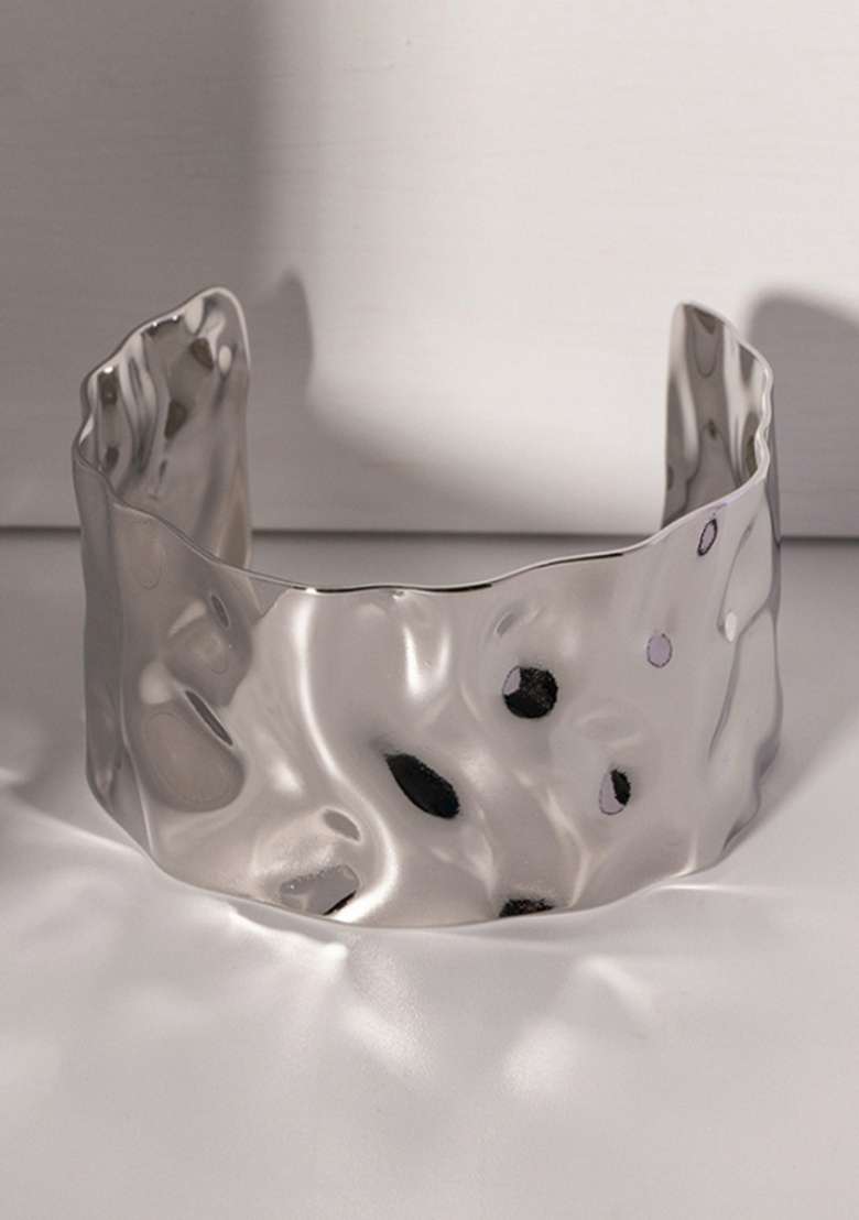Silver Plated Cuff Bangle Bracelet - Indya