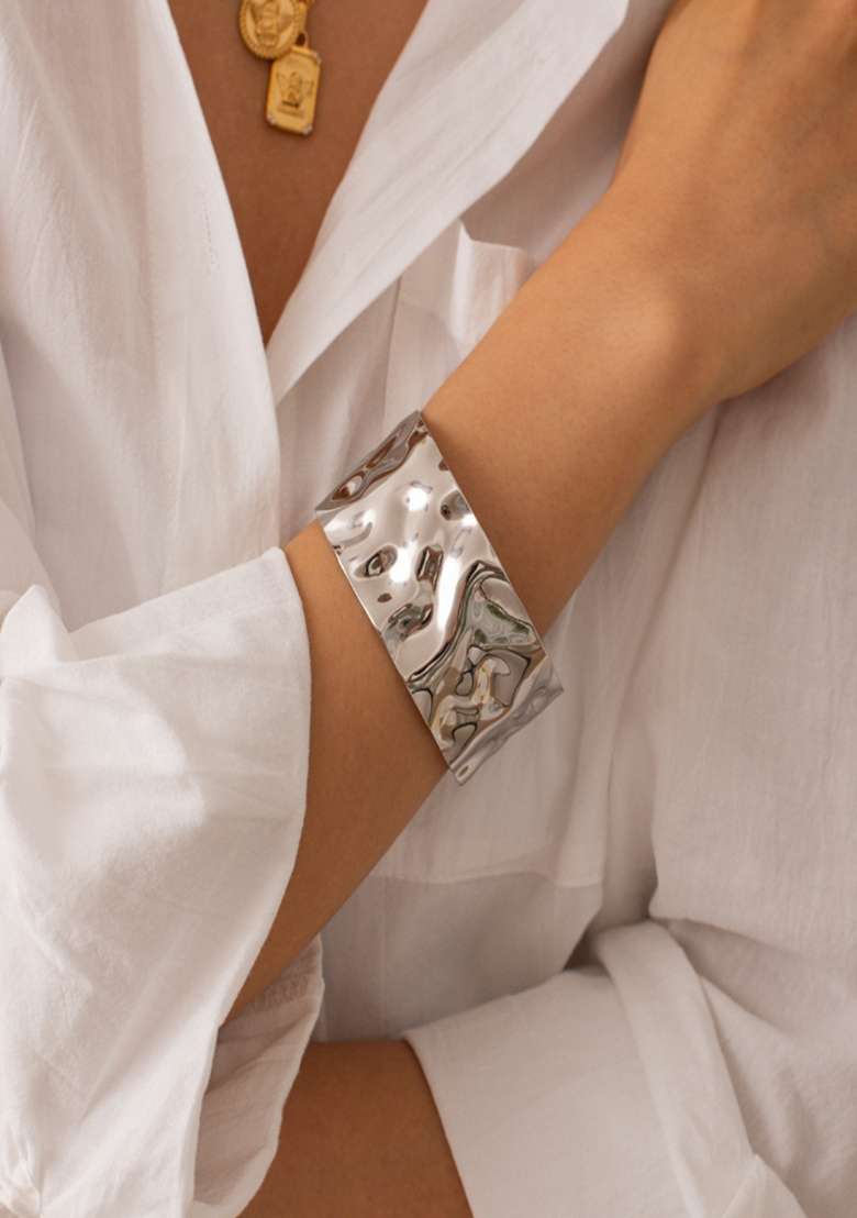 Silver Plated Cuff Bangle Bracelet - Indya