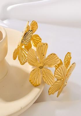 Gold Platedchunky Floral Cuff Bangle Bracelet