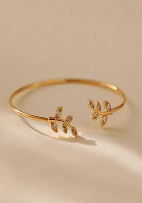 Gold Plated Zircon Olive Leaf Cuff Bracelet
