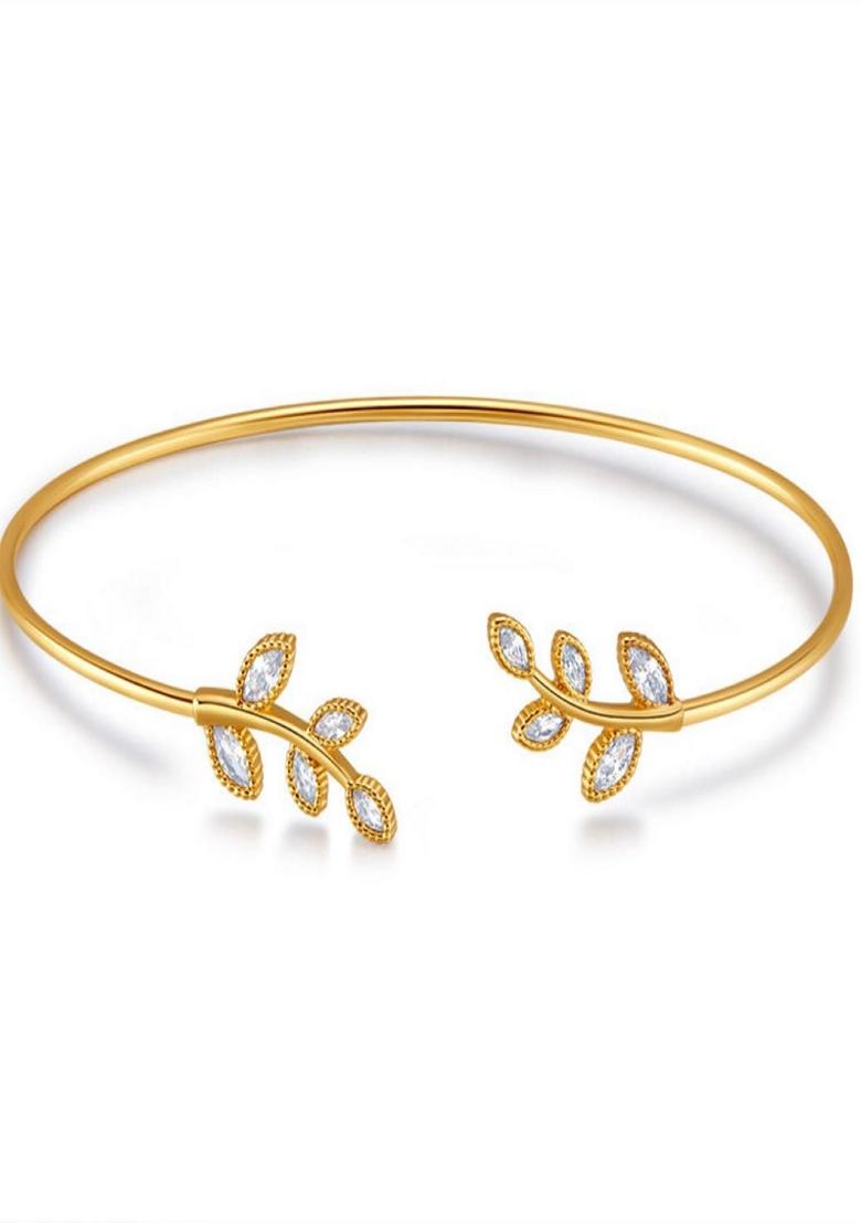 Gold Plated Zircon Olive Leaf Cuff Bracelet