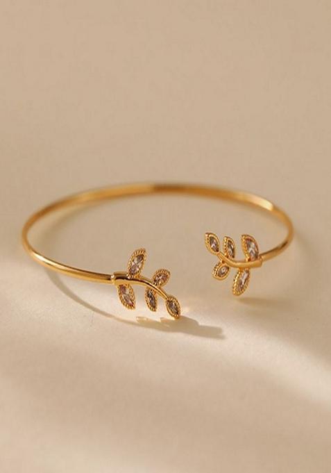 Gold Plated Zircon Olive Leaf Cuff Bracelet