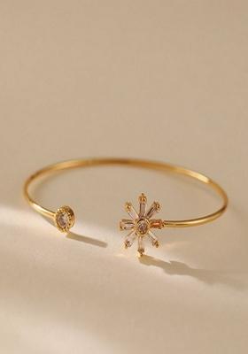 Gold Plated Zircon Floral Cuff Bracelet