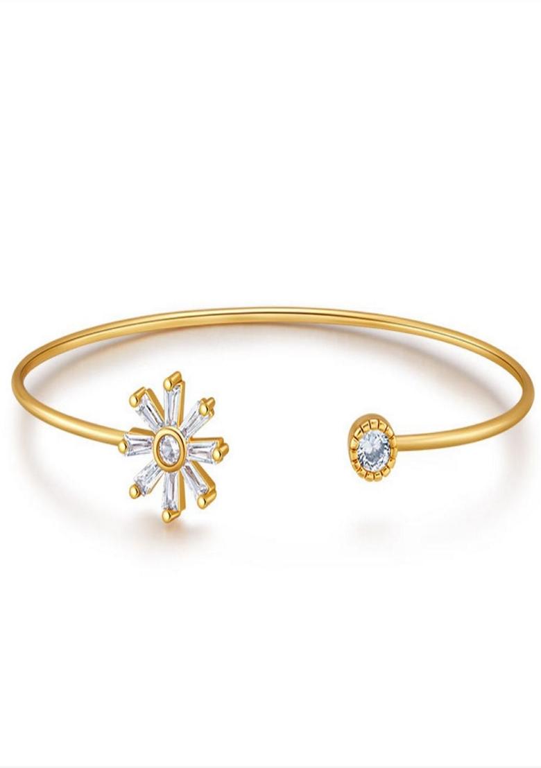 Gold Plated Zircon Floral Cuff Bracelet
