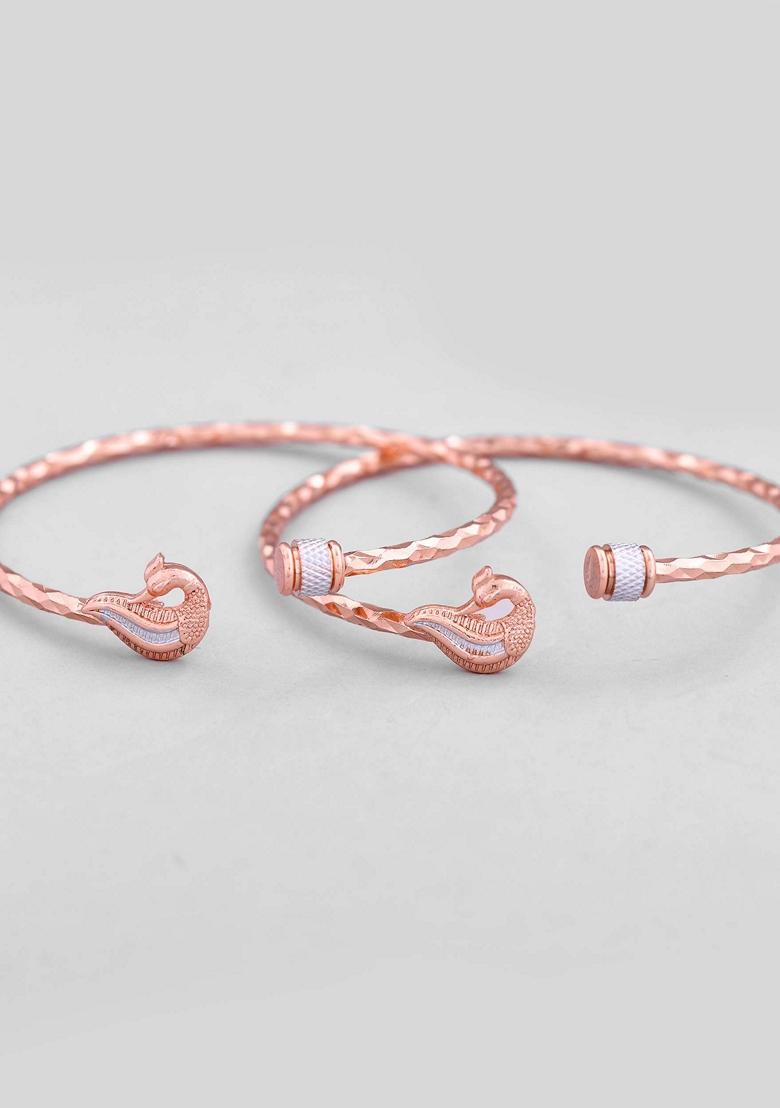 Rose Gold Dual Tone Bangles With Peacock Designed (Set Of 2)