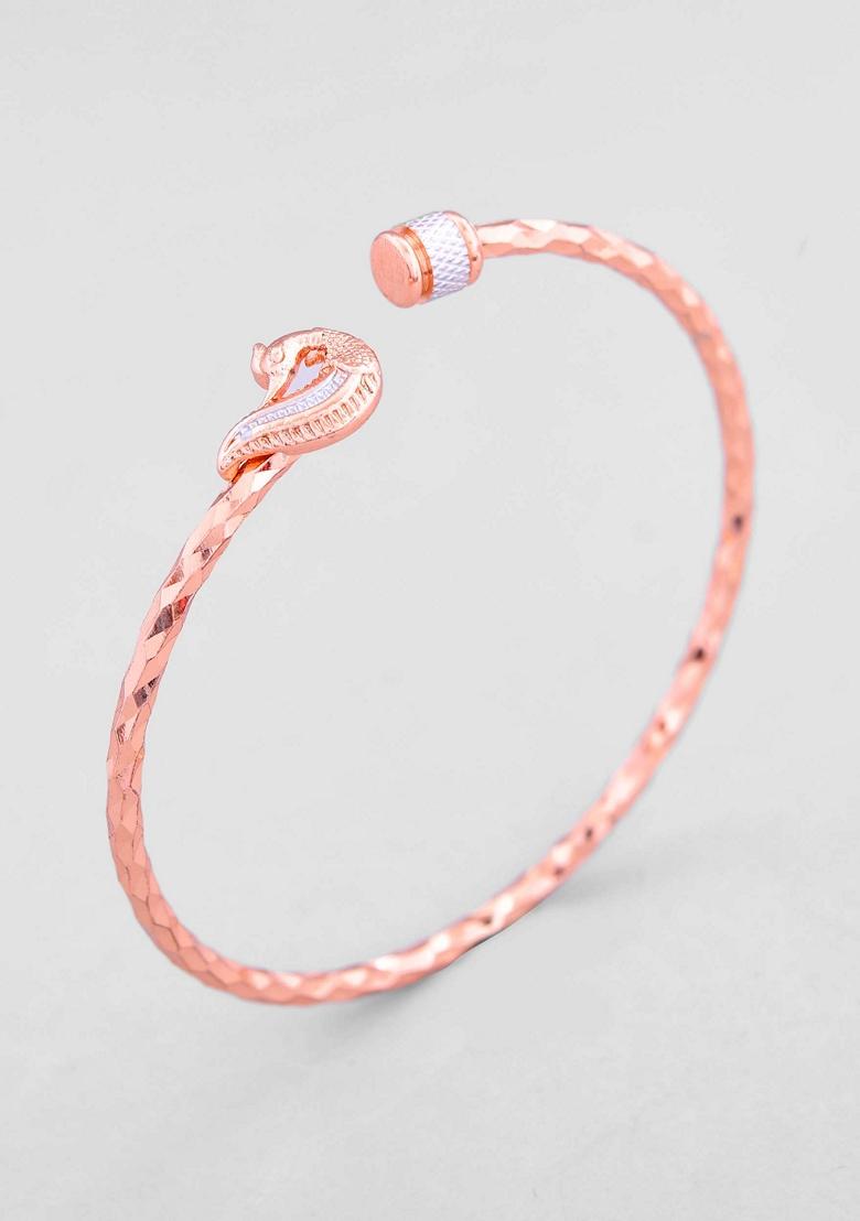 Rose Gold Dual Tone Bangles With Peacock Designed (Set Of 2)