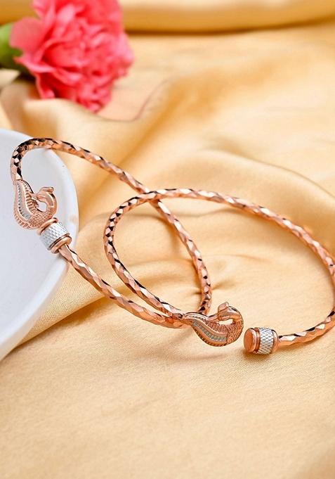 Rose Gold Dual Tone Bangles With Peacock Designed (Set Of 2)