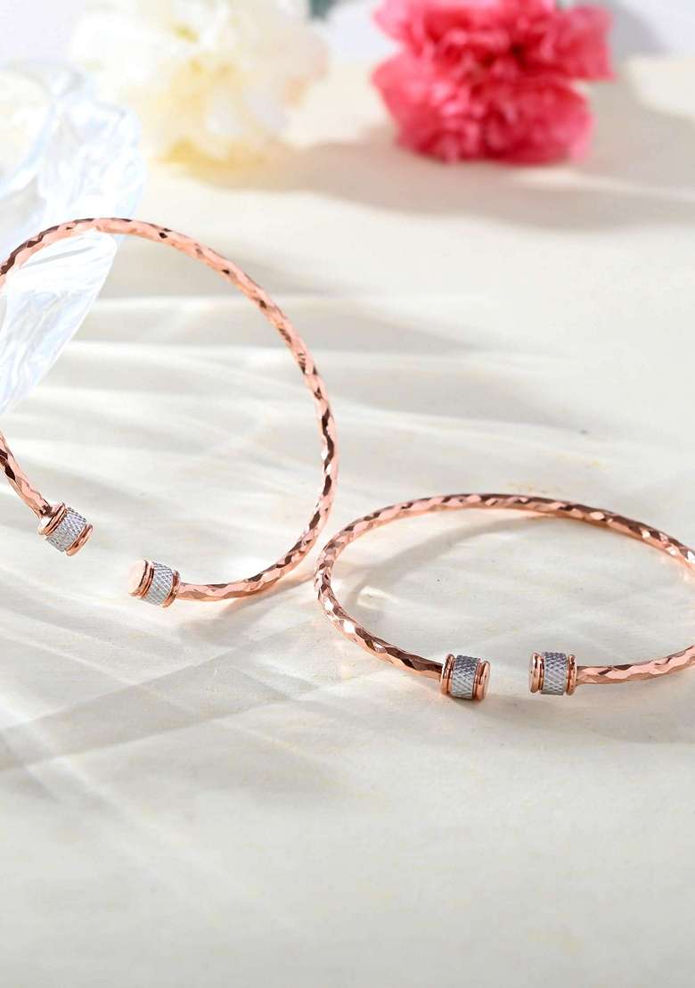 Rose Gold Rose Dual Toned Designer Bangles (Set Of 2) - Indya