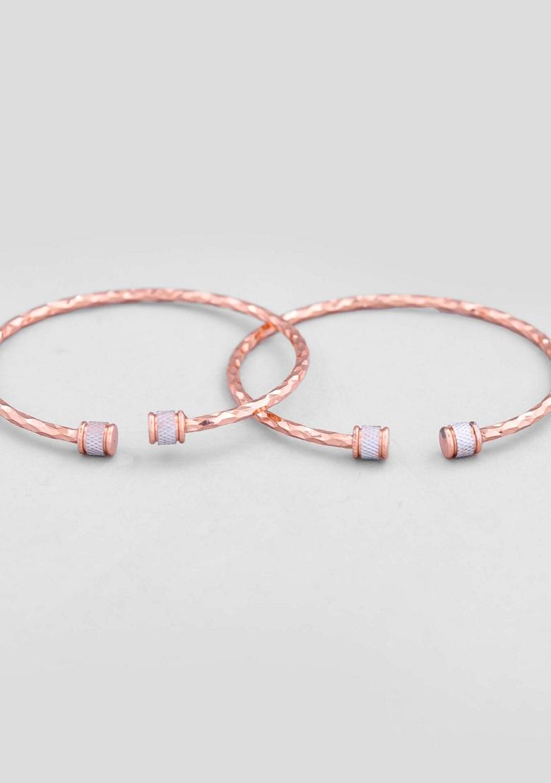 Rose Gold Rose Dual Toned Designer Bangles (Set Of 2)