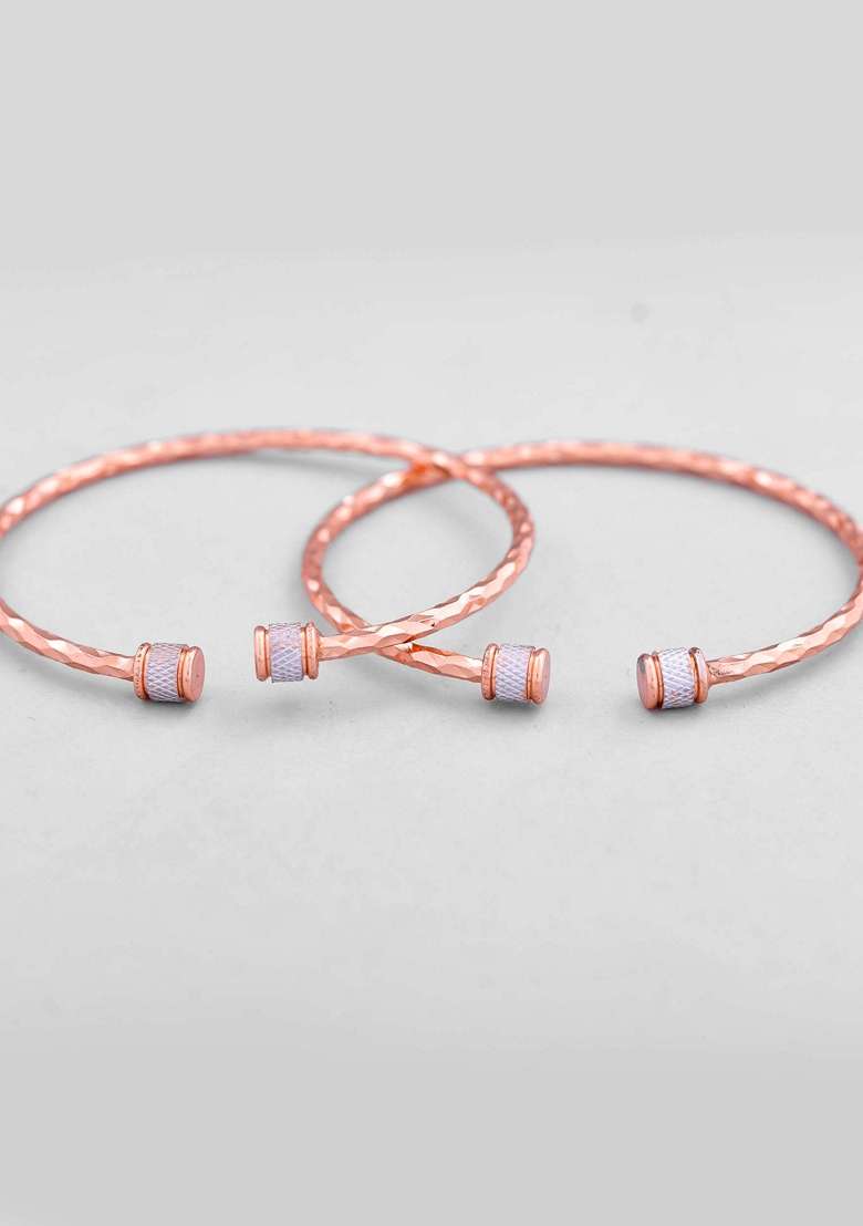 Rose Gold Rose Dual Toned Designer Bangles (Set Of 2) - Indya