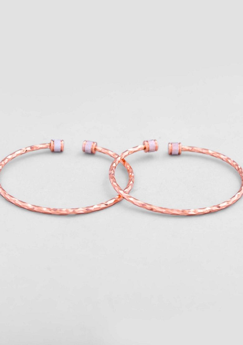 Rose Gold Rose Dual Toned Designer Bangles (Set Of 2)