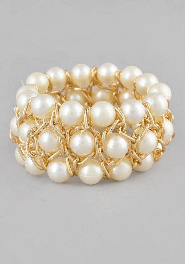 Gold Plated Pearls Strand Bracelet
