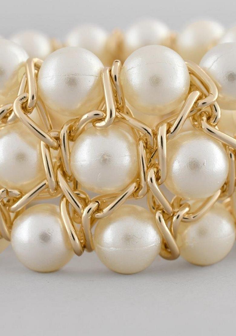Gold Plated Pearls Strand Bracelet