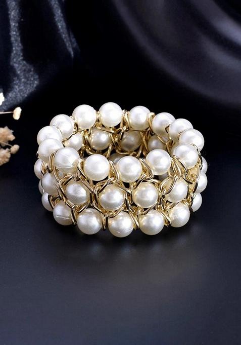 Gold Plated Pearls Strand Bracelet