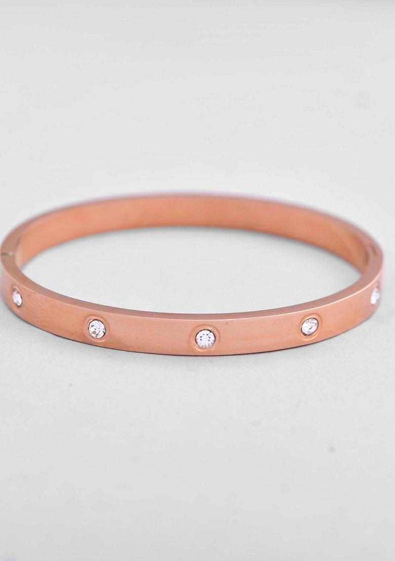 Rose Gold Rose Plated Kada Bracelet With Crystals