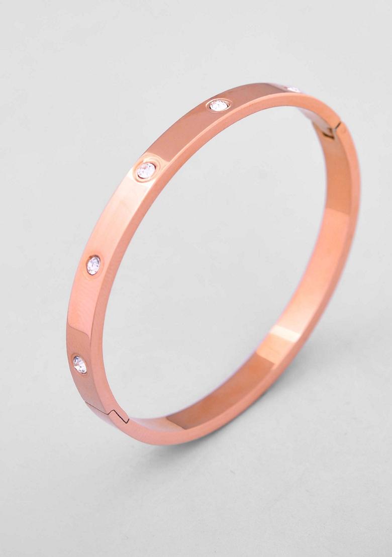 Rose Gold Rose Plated Kada Bracelet With Crystals