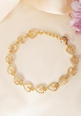 Gold Plated Heart Shapped Ad Stone Studdeds Bracelet