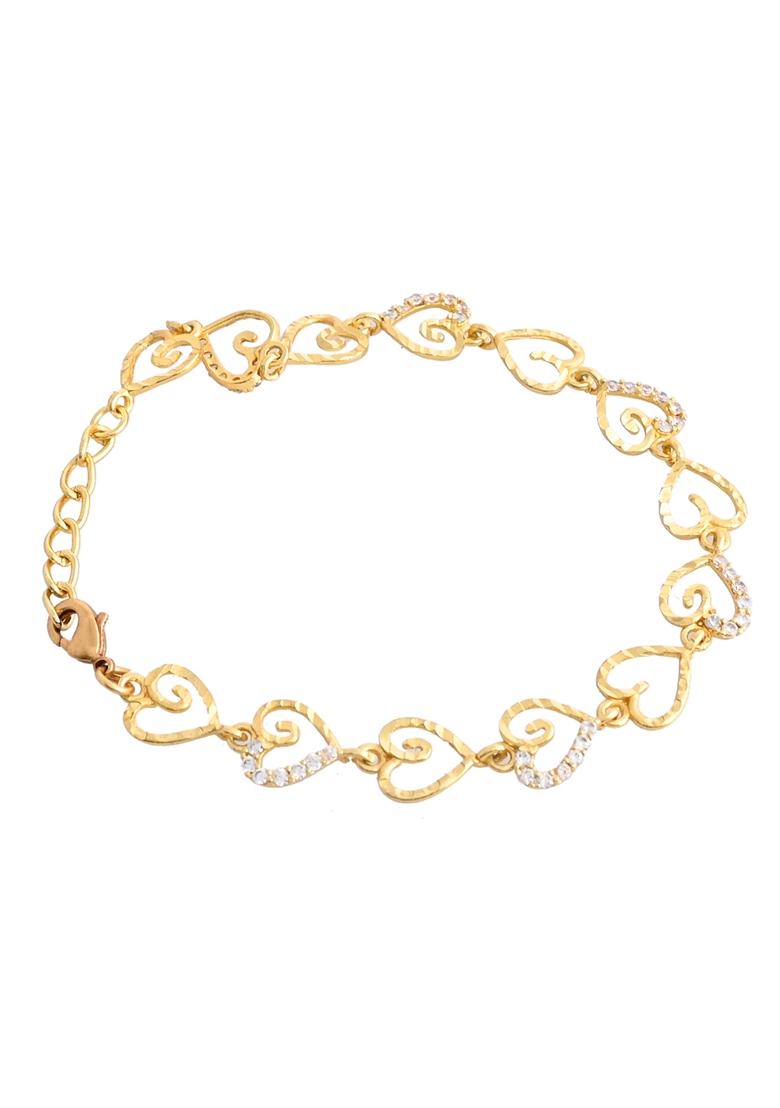 Gold Plated Heart Shapped Ad Stone Studdeds Bracelet