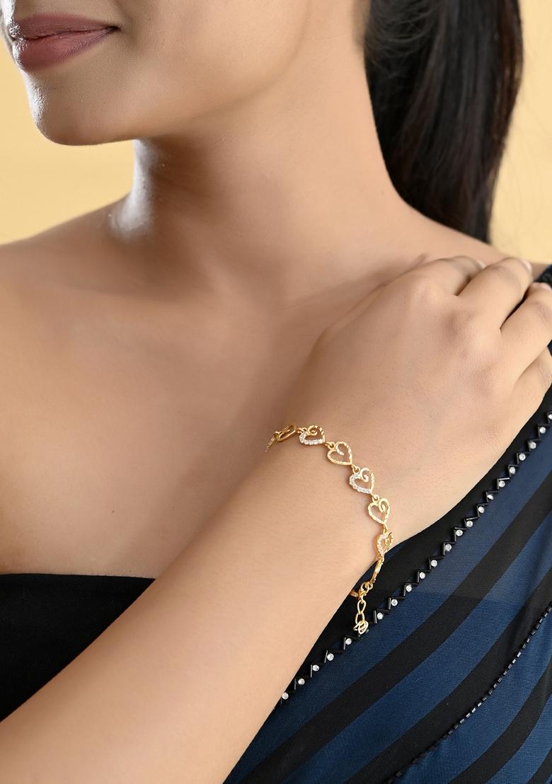 Gold Plated Heart Shapped Ad Stone Studdeds Bracelet