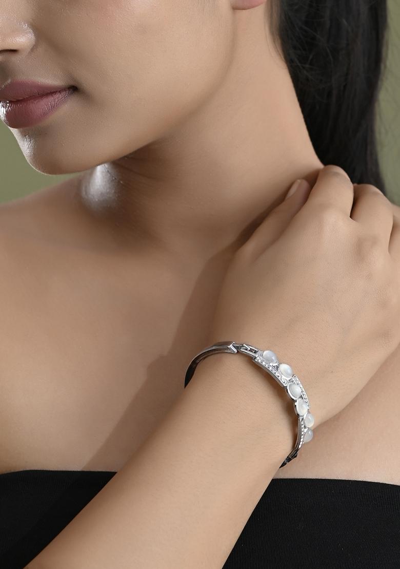 Silver Plated Stone Studded Kada Bracelet