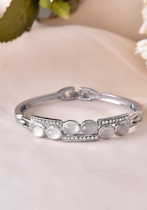 Silver Plated Stone Studded Kada Bracelet