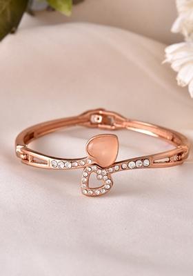 Gold Plated Heart Shaped Stone Studded Kada Bracelet