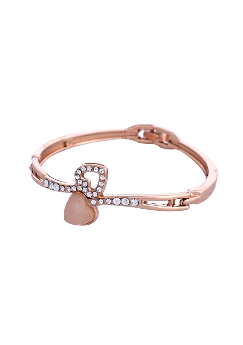 Gold Plated Heart Shaped Stone Studded Kada Bracelet - Indya