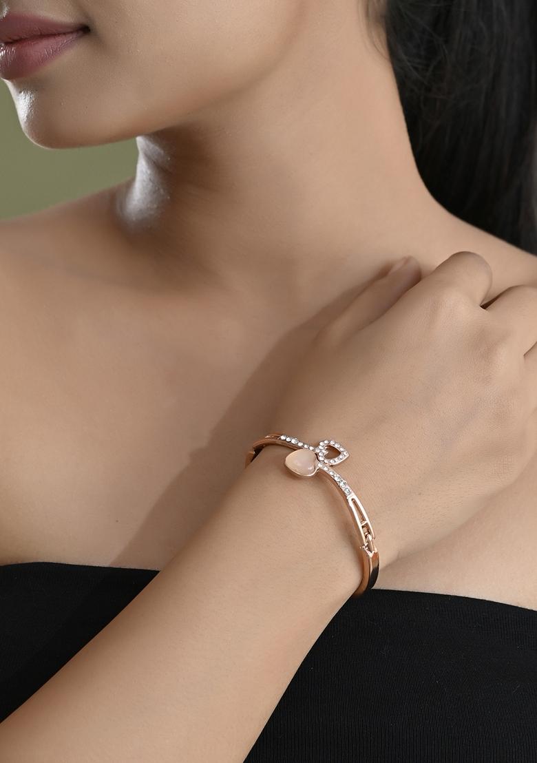 Gold Plated Heart Shaped Stone Studded Kada Bracelet