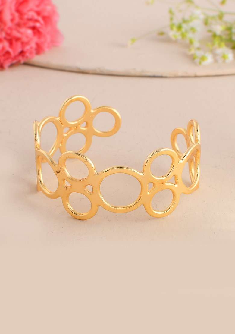 Gold Plated Circular Geometrical Designed Kada Bracelet - Indya
