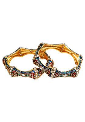 Gold Plated Hexagonal Kundan Meenakari Kada Bangles