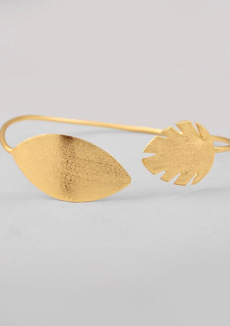 Gold Plated Leaf Shaped Cuff Bracelet